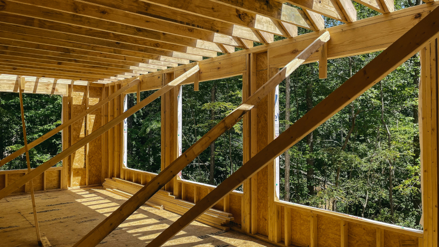 Exposed heavy timber beams and trusses